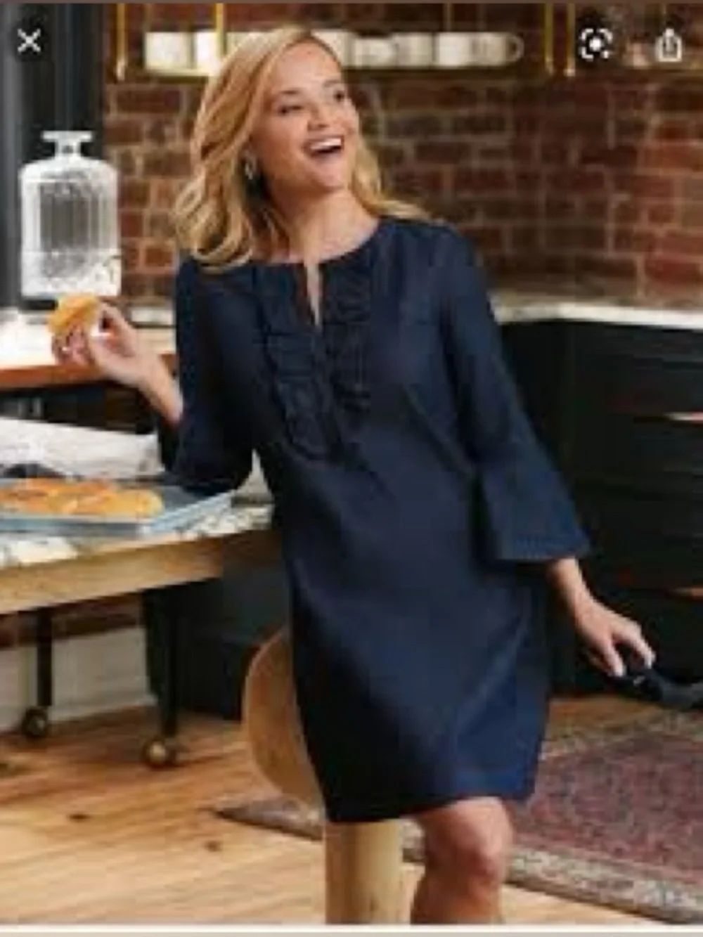 DRAPER JAMES CHAMBRAY RUFFLE SHIFT DRESS